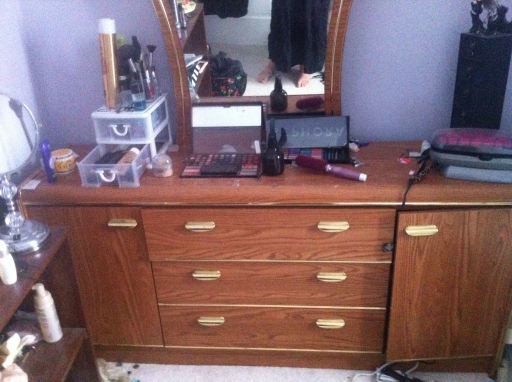 Before: I forgot to take any official before photos, so this is one of the dresser that I took for the purpose of telling Facebook it was up for grabs.
